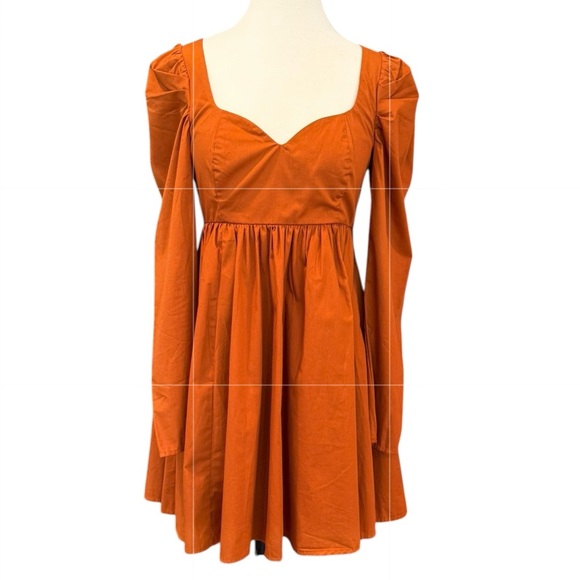 Abercrombie & Fitch Autumn Terracotta Puff Sleeve Poplin Babydoll Dress Size S - Picture 4 of 12